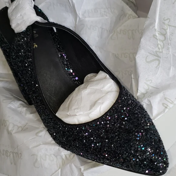SHELLYS LONDON New Pumps Chic Heel Slingback Sandal Leather Lined Glitter Womens - Picture 12 of 14